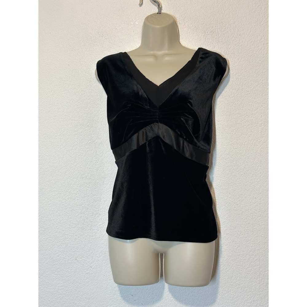 Womens‎ 18W/20W Black Velvet / Satin Detail Empire Waist Sleeveless Top Coquette